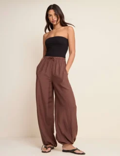 Balloon Cuffed Relaxed Trousers with Linen