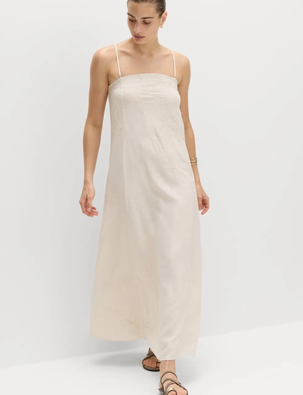 Bandeau Embroidered Dress With Linen