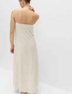 Bandeau Embroidered Dress With Linen