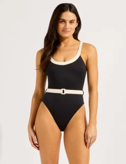 Bandwave Belted Scoop Neck Swimsuit