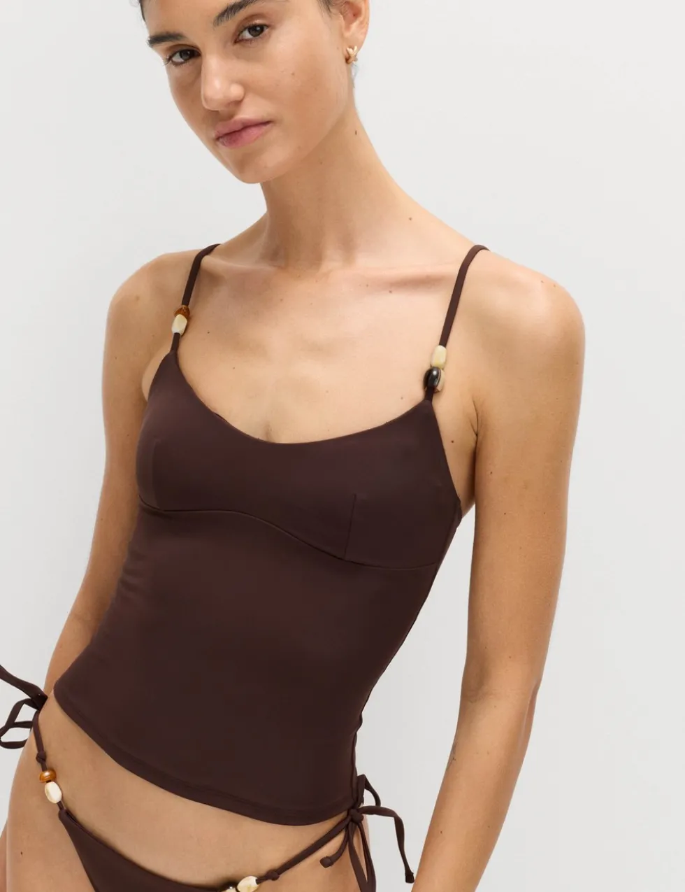Bead Detail Scoop Neck Tankini Top