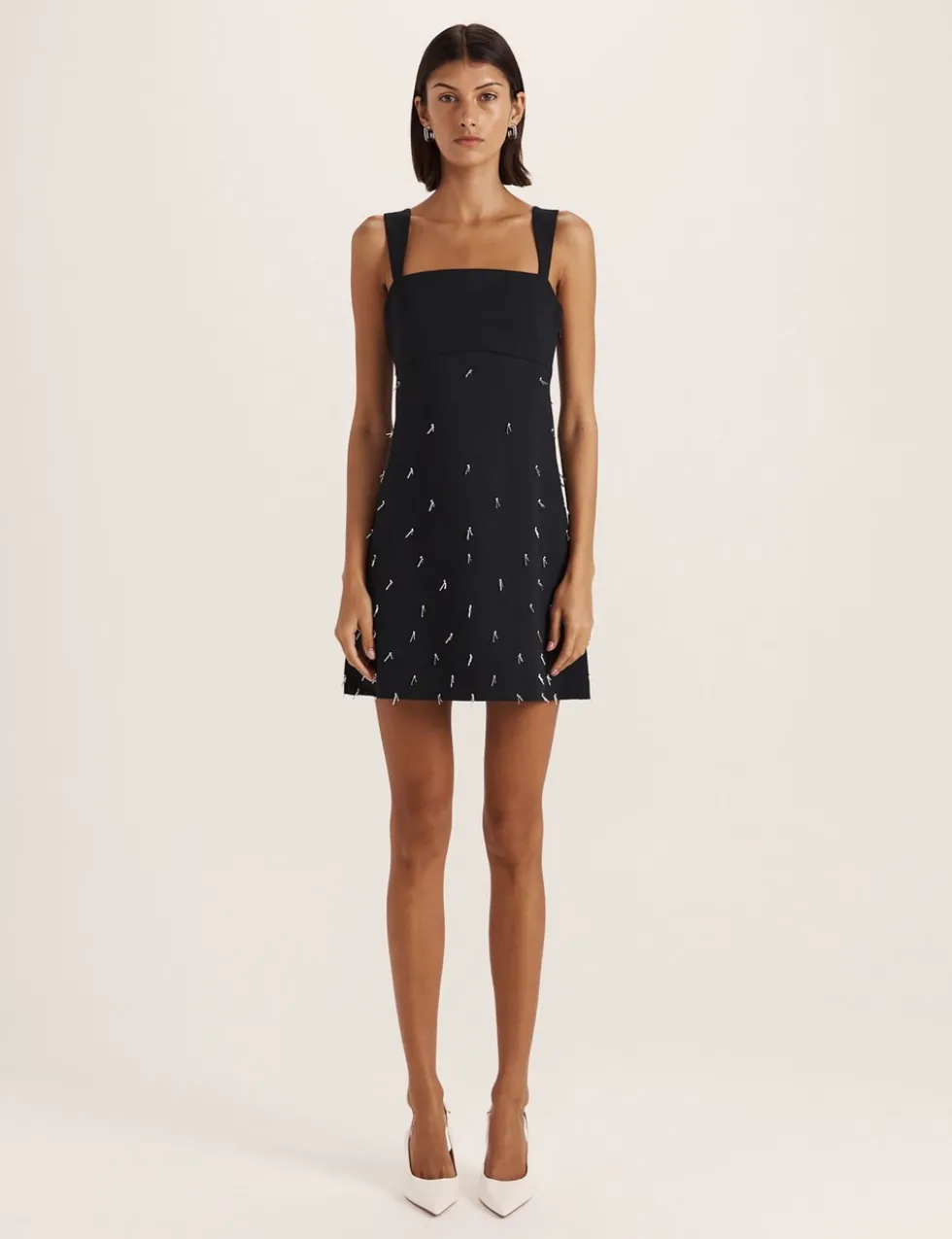 Beaded Square Neck Mini Shift Dress