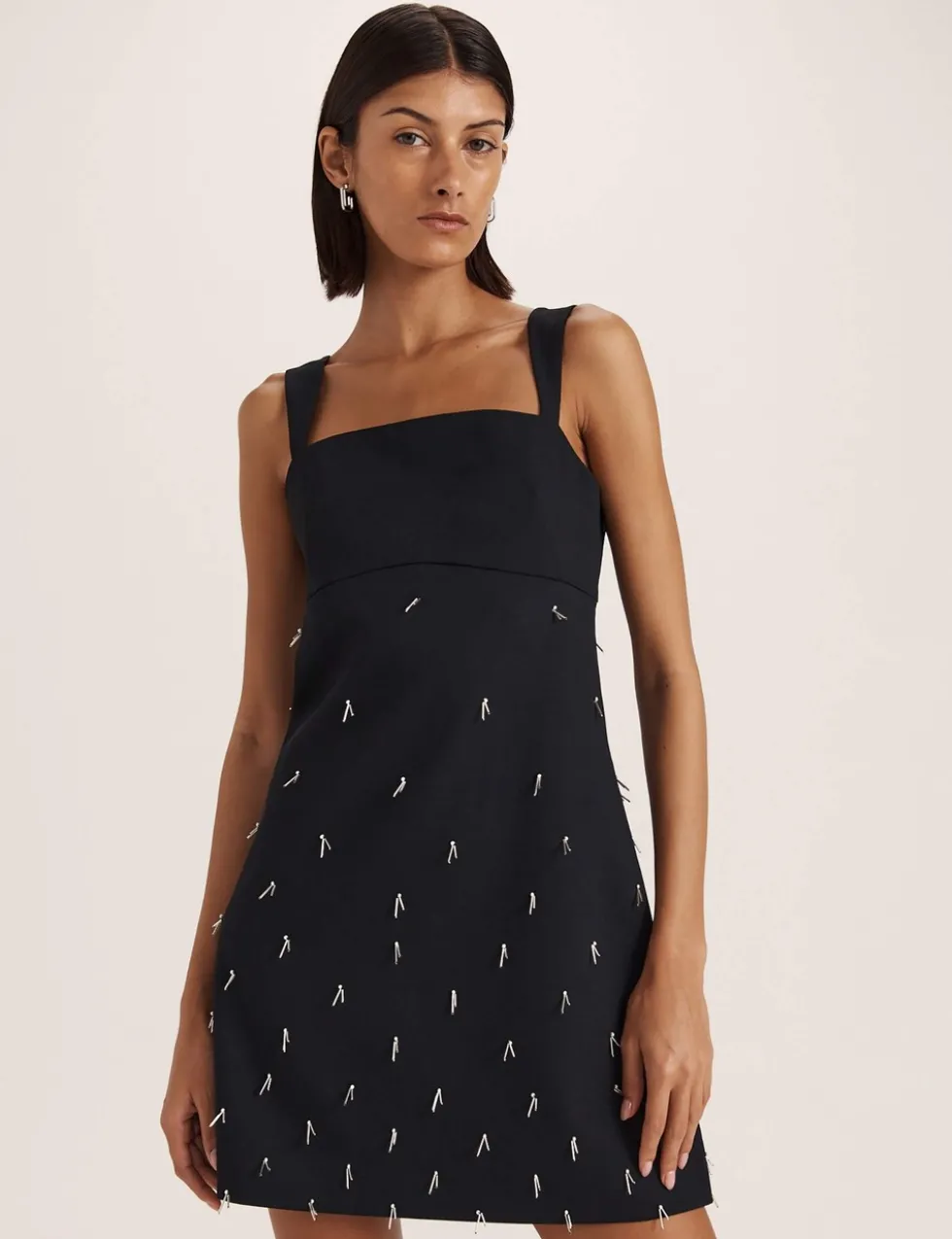 Beaded Square Neck Mini Shift Dress