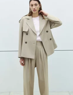 Belted Double Breasted Short Trench Coat