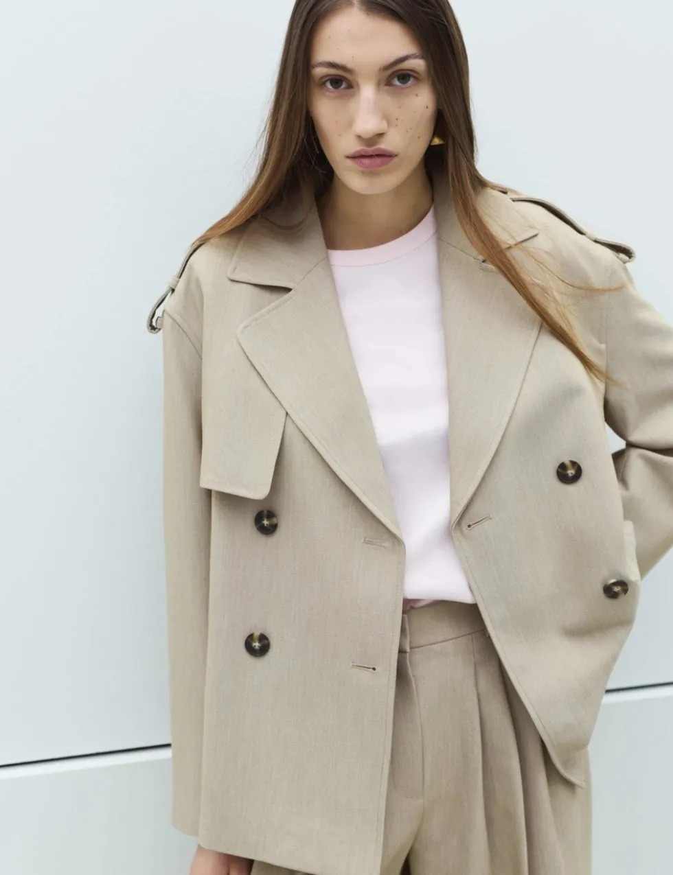 Belted Double Breasted Short Trench Coat