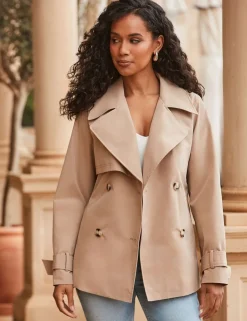 Belted Double Breasted Short Trench-Style Coat