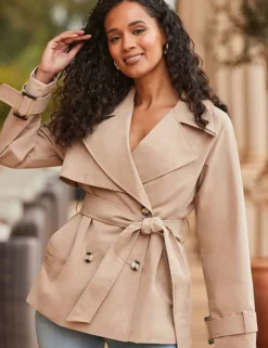 Belted Double Breasted Short Trench-Style Coat