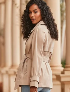 Belted Double Breasted Short Trench-Style Coat