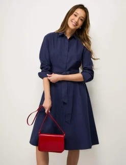 Belted Midi Shirt Dress with Linen