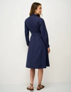 Belted Midi Shirt Dress with Linen