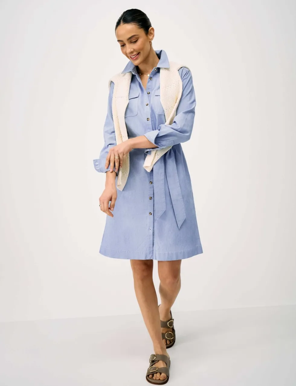Belted Mini Shirt Dress with Linen