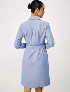 Belted Mini Shirt Dress with Linen