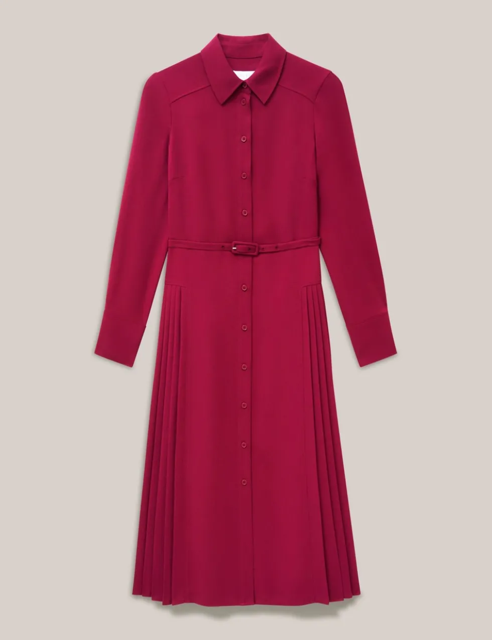 Belted Pleated Midi Shirt Dress