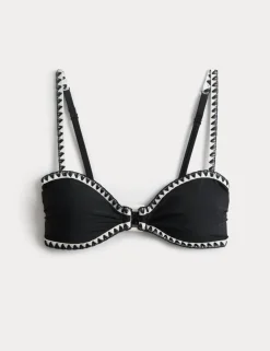 Blanket Stitch Padded Ring Detail Bandeau Bikini Top