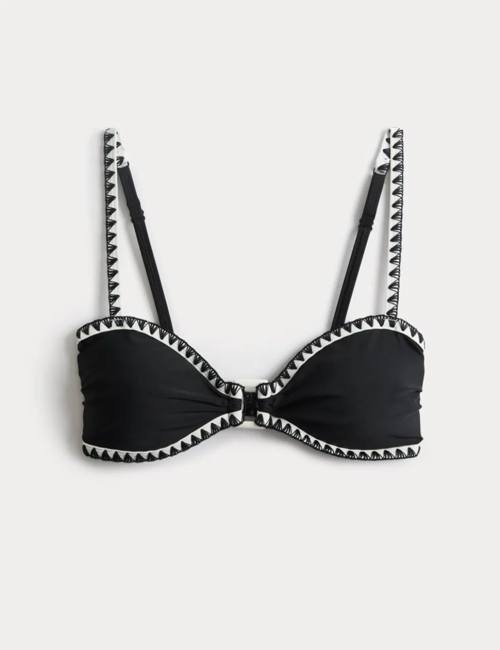 Blanket Stitch Padded Ring Detail Bandeau Bikini Top