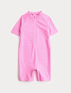 Block Print Short Sleeve Sun Safe Swimsuit (2-8 Yrs)