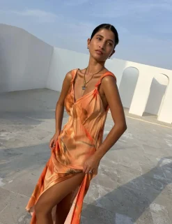 Blurred Floral Print Maxi Slip Dress