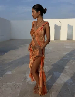 Blurred Floral Print Maxi Slip Dress