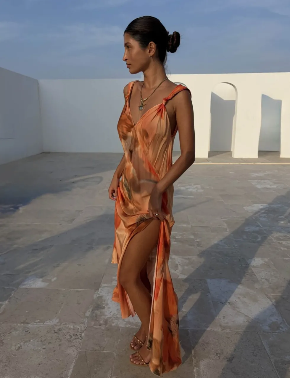 Blurred Floral Print Maxi Slip Dress