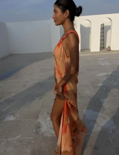 Blurred Floral Print Maxi Slip Dress