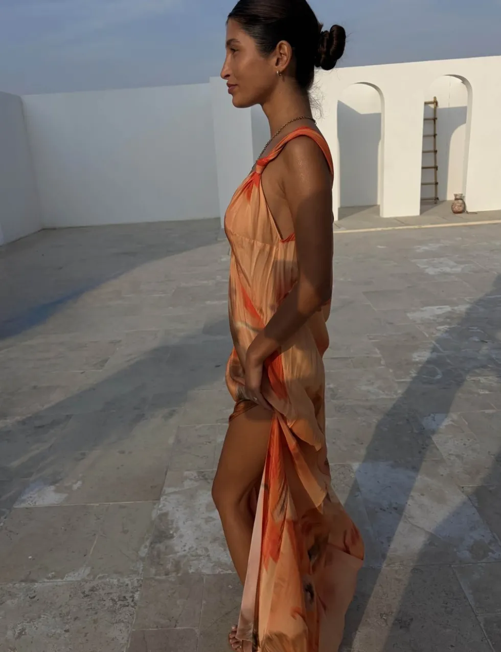 Blurred Floral Print Maxi Slip Dress