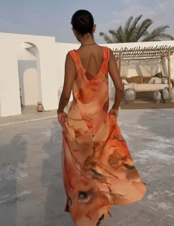 Blurred Floral Print Maxi Slip Dress