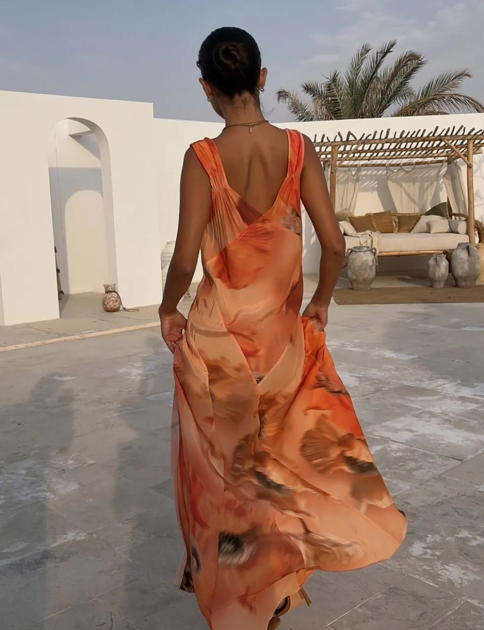 Blurred Floral Print Maxi Slip Dress