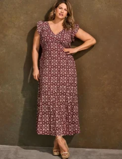 Boho Floral V-Neck Midi Tea Dress