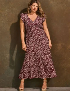 Boho Floral V-Neck Midi Tea Dress