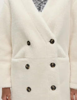 Borg Collarless Double Breasted Longline Coat