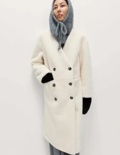 Borg Collarless Double Breasted Longline Coat