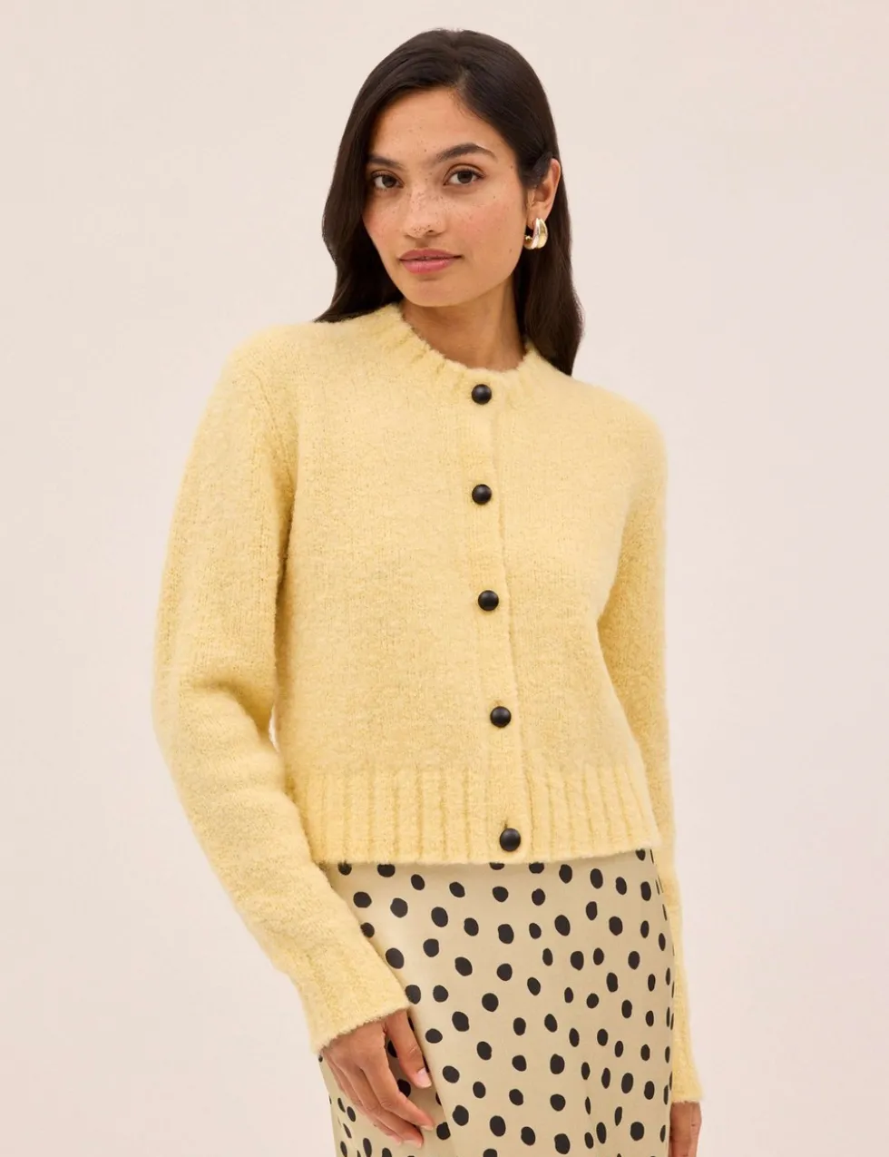 Bouclé Button Front Relaxed Cardigan