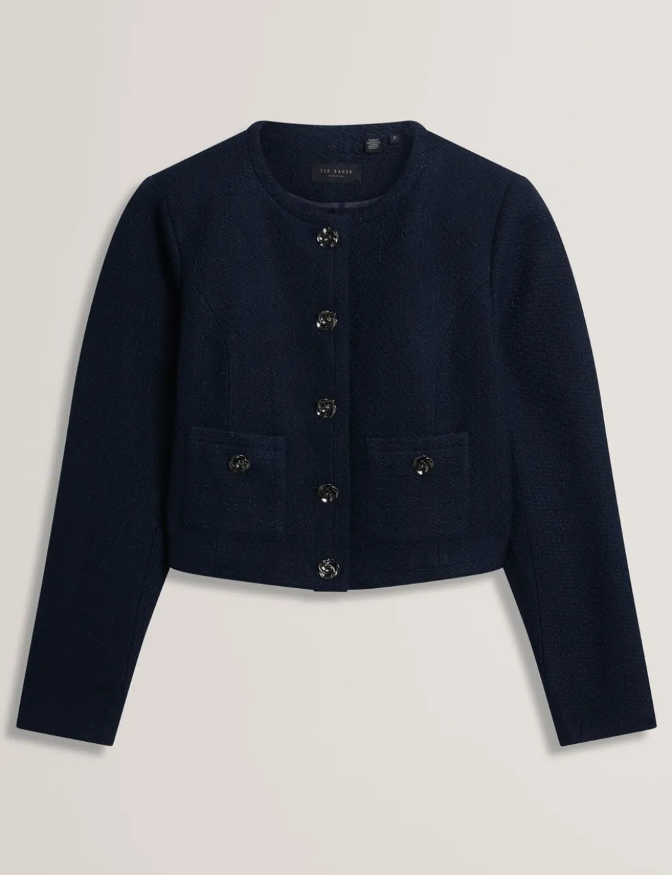 Bouclé Collarless Cropped Tailored Jacket