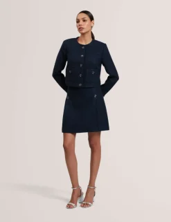 Bouclé Collarless Cropped Tailored Jacket