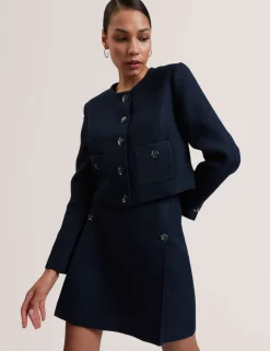 Bouclé Collarless Cropped Tailored Jacket