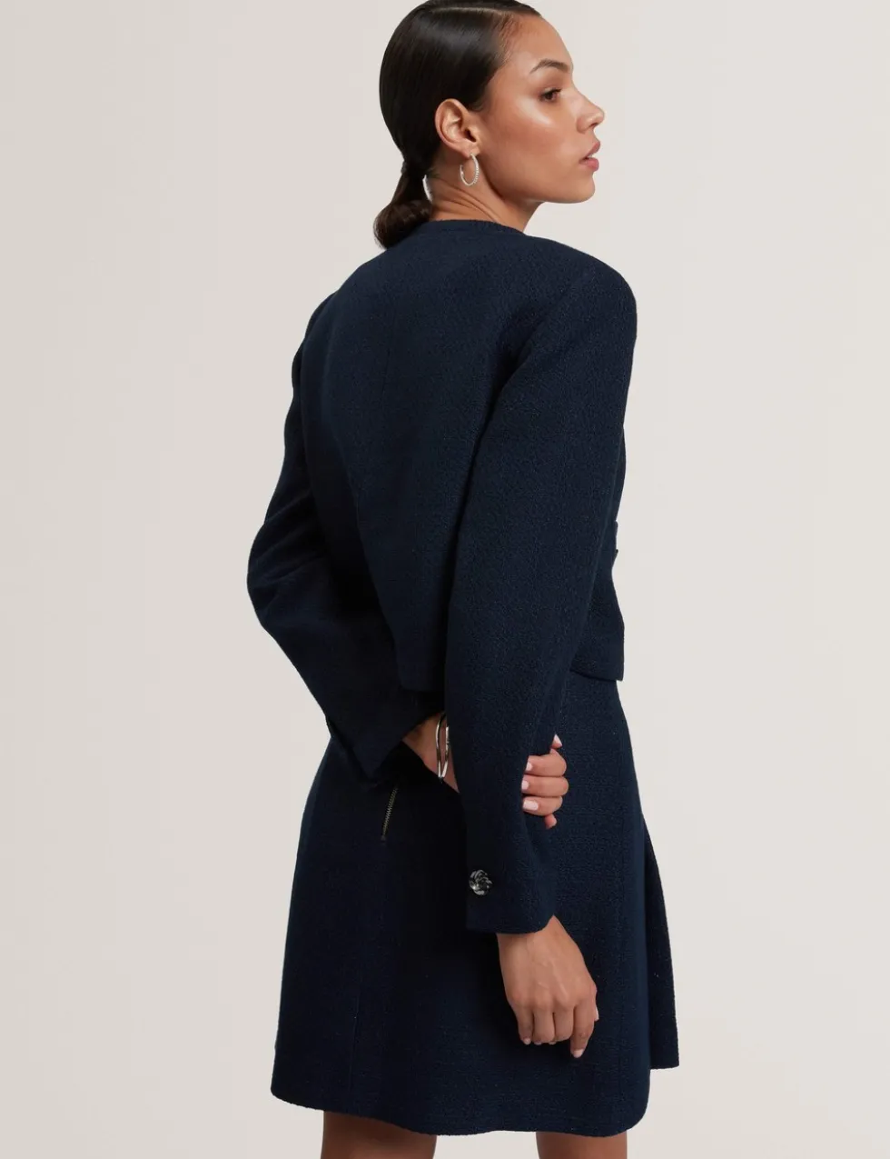 Bouclé Collarless Cropped Tailored Jacket