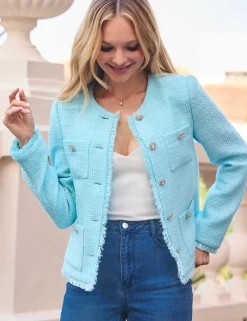 Bouclé Embellished Button Collarless Jacket