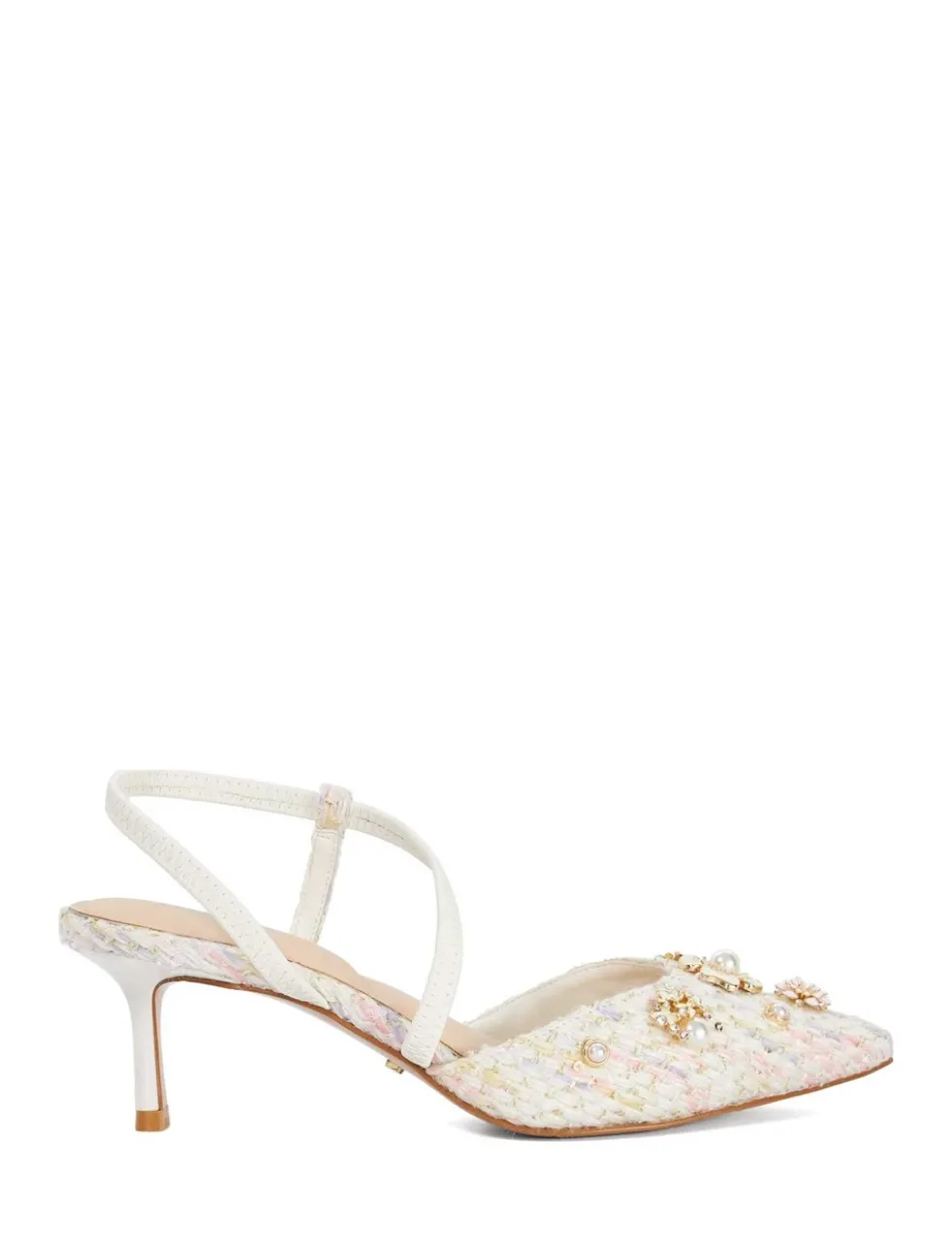 Bouclé Flower Embellished Slingback Shoes