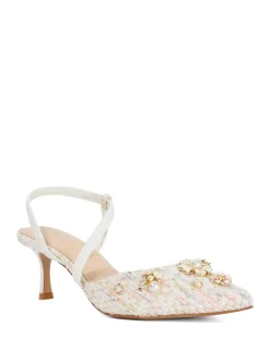 Bouclé Flower Embellished Slingback Shoes