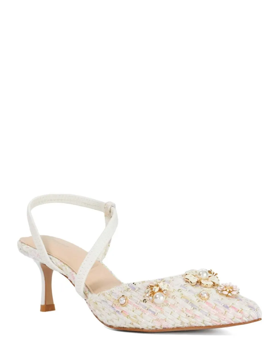 Bouclé Flower Embellished Slingback Shoes