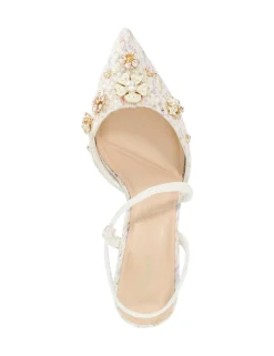 Bouclé Flower Embellished Slingback Shoes