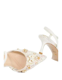 Bouclé Flower Embellished Slingback Shoes
