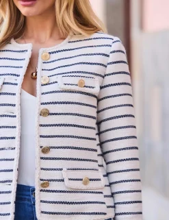 Bouclé Striped Collarless Jacket