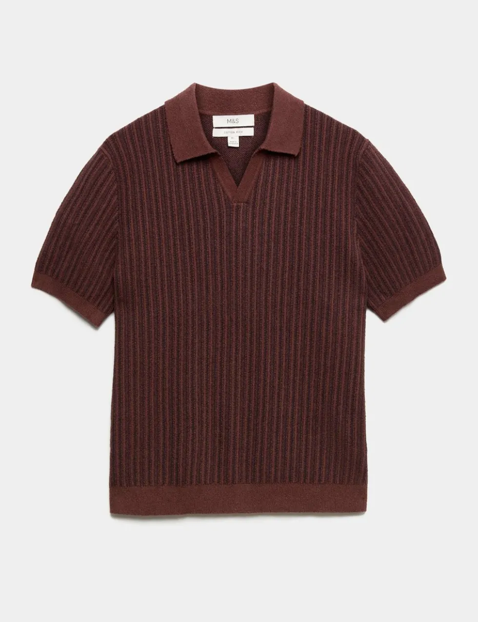 Boucle Striped Open Neck Knitted Polo Shirt