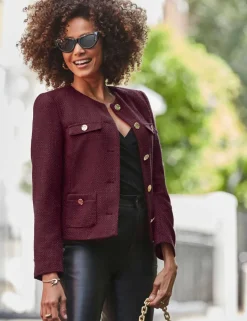 Boucle Textured Collarless Jacket