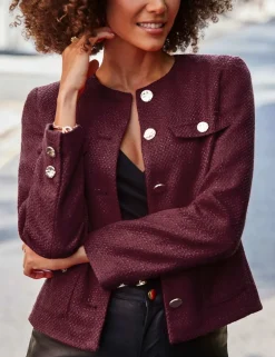 Boucle Textured Collarless Jacket