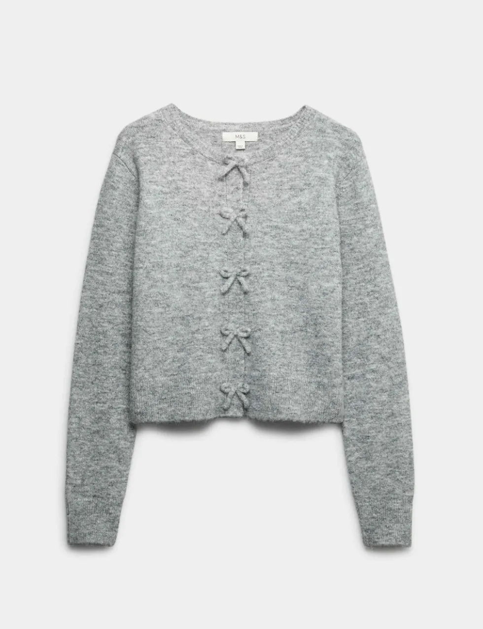 Bow Detail Cropped Cardigan With Wool