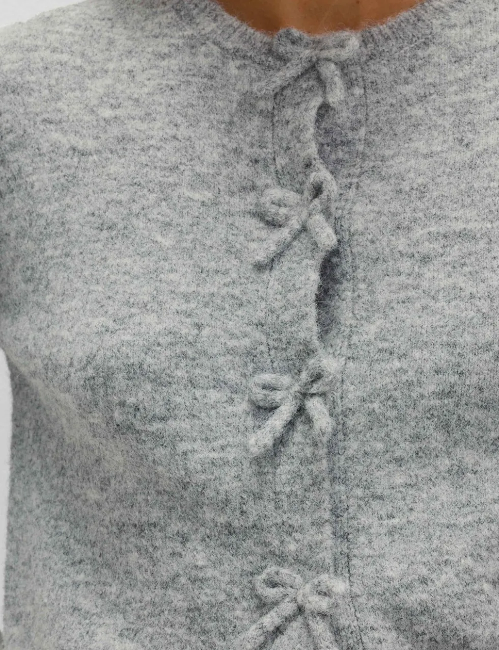 Bow Detail Cropped Cardigan With Wool
