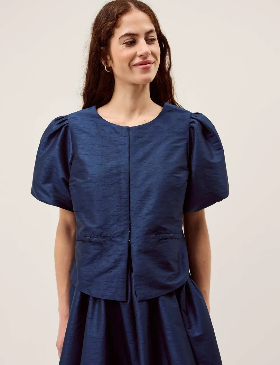 Bow Pocket Puff Sleeve Jacket