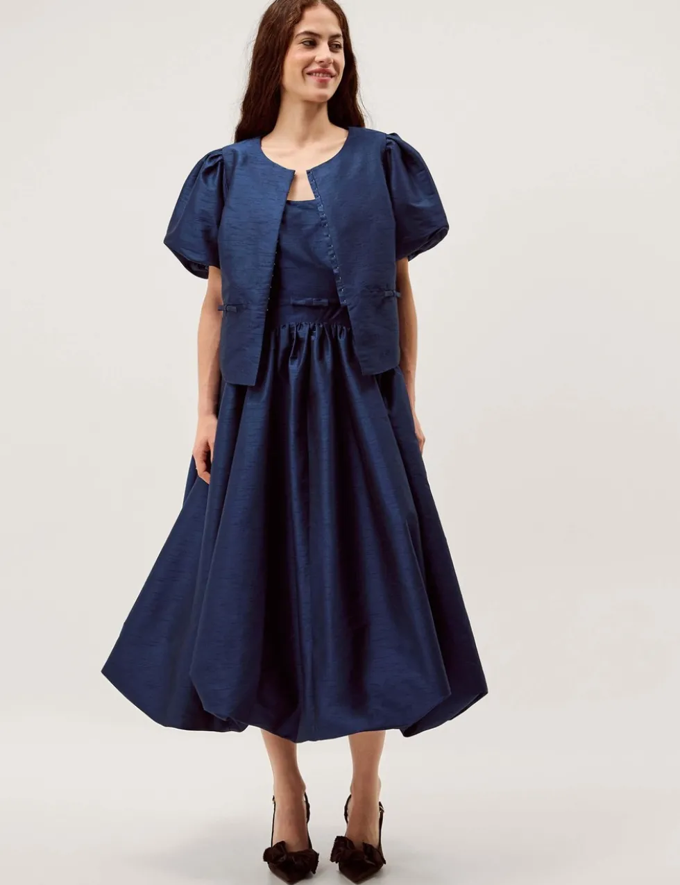 Bow Pocket Puff Sleeve Jacket